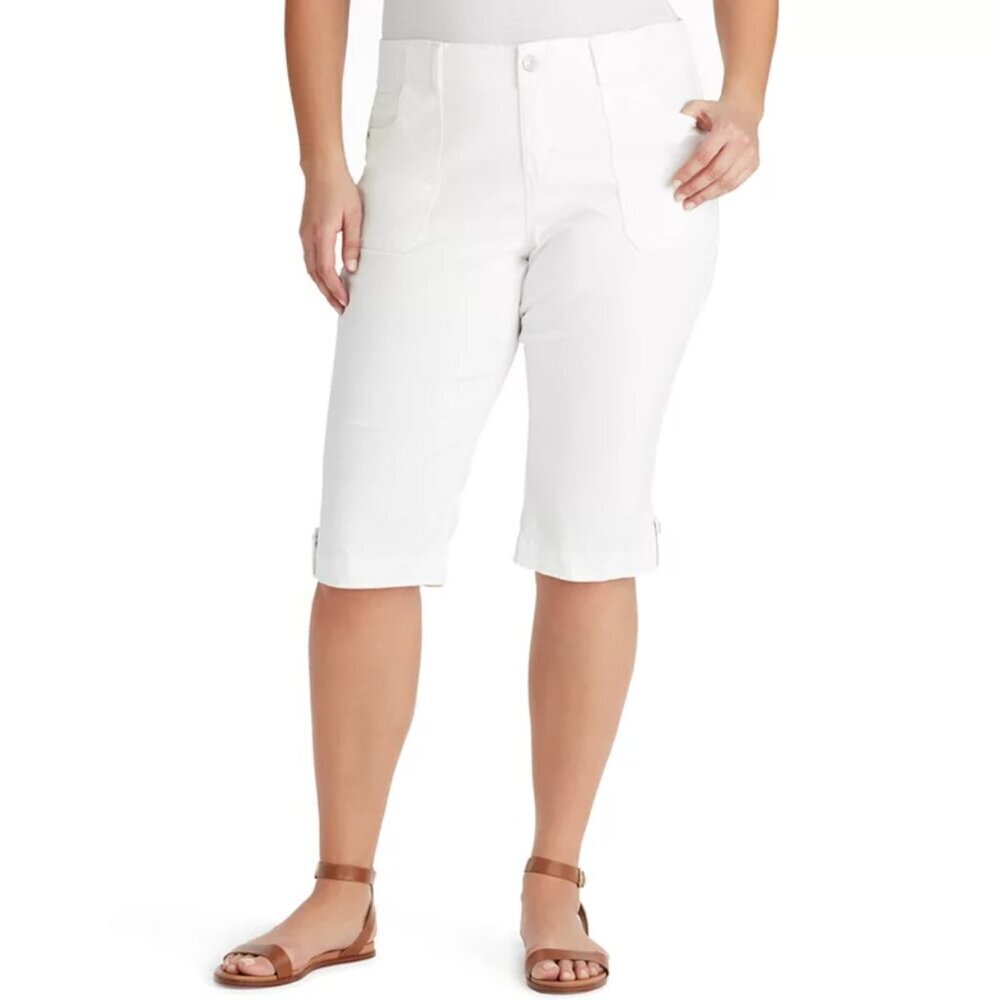 Gloria Vanderbilt Skimmer Capri White Women's Plus Cuffed Boyfriend Jeans Sz 18W